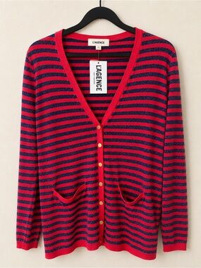 L’AGENCE Metallic Stripe Gold Button Cardigan Sweater NWT Size S